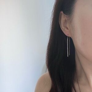 Diamonique Delicate Gold Threader Bar Earrings